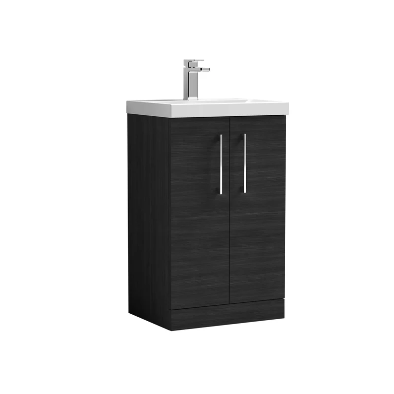 Lana 500mm Floorstanding 2 Door Vanity Unit & Basin - Charcoal Black Woodgrain