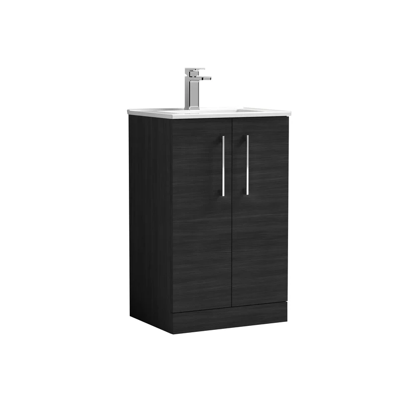 Lana 500mm Floorstanding 2 Door Vanity Unit & Basin - Charcoal Black Woodgrain