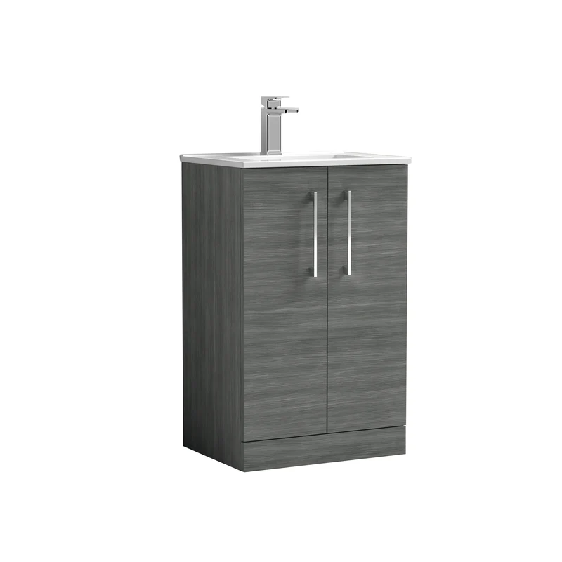 Lana 500mm Floorstanding 2 Door Vanity Unit & Basin - Anthracite Woodgrain