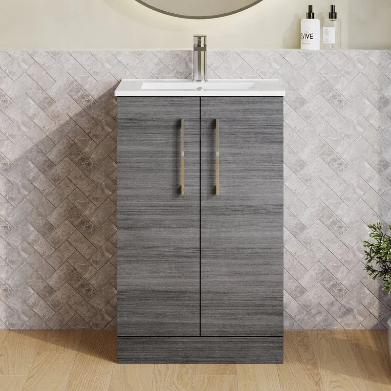 Lana 500mm Floorstanding 2 Door Vanity Unit & Basin - Anthracite Woodgrain