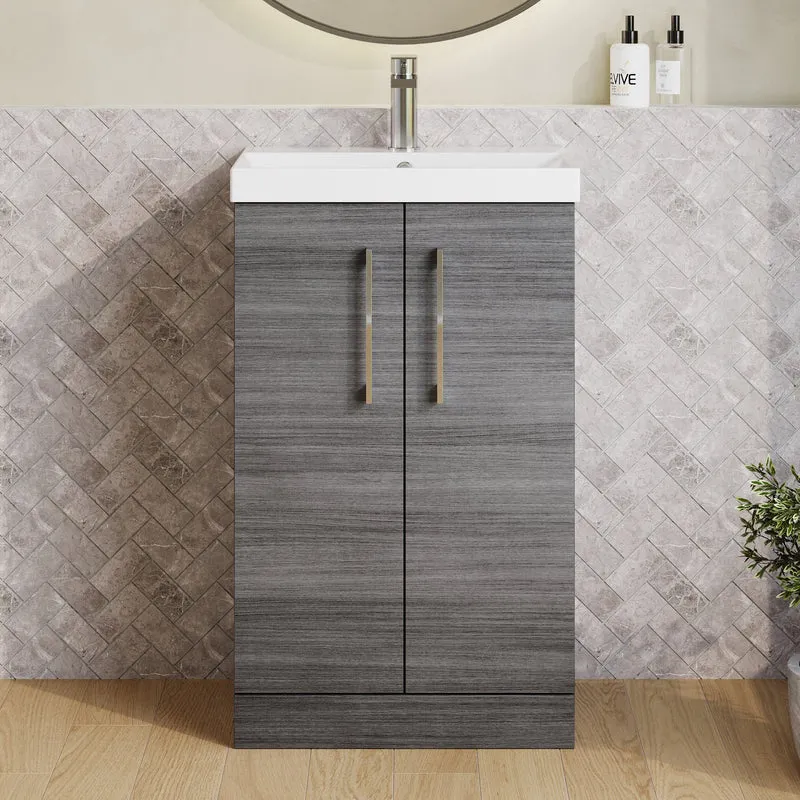 Lana 500mm Floorstanding 2 Door Vanity Unit & Basin - Anthracite Woodgrain