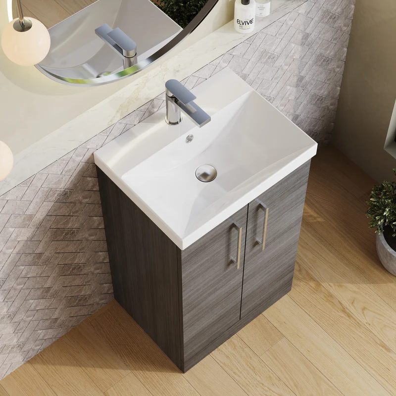 Lana 500mm Floorstanding 2 Door Vanity Unit & Basin - Anthracite Woodgrain