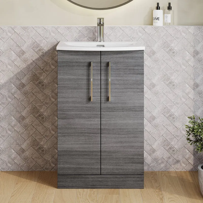 Lana 500mm Floorstanding 2 Door Vanity Unit & Basin - Anthracite Woodgrain