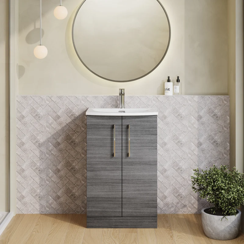 Lana 500mm Floorstanding 2 Door Vanity Unit & Basin - Anthracite Woodgrain