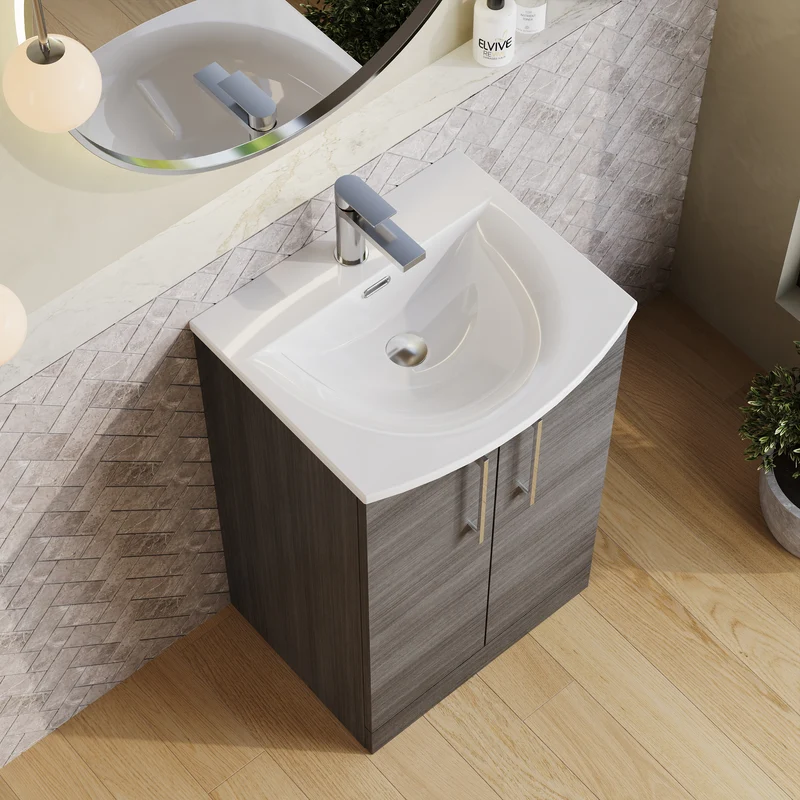 Lana 500mm Floorstanding 2 Door Vanity Unit & Basin - Anthracite Woodgrain