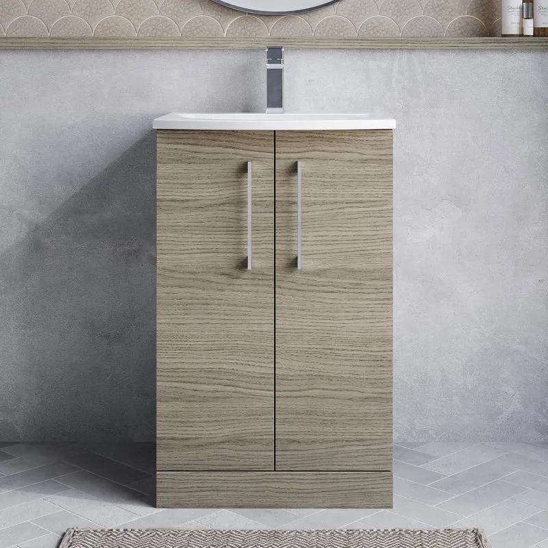Lana 500mm Floorstanding 2 Door Vanity Unit & Basin - Solace Oak