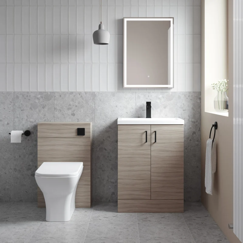 Lana 500mm Floorstanding 2 Door Vanity Unit & Basin - Solace Oak