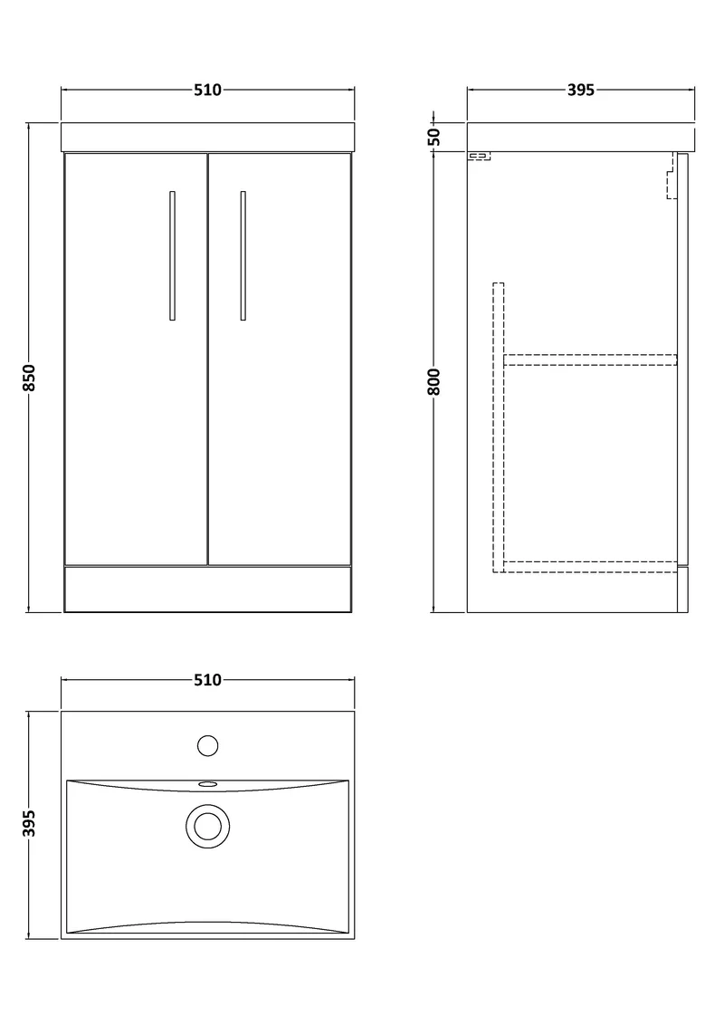 Lana 500mm Floorstanding 2 Door Vanity Unit & Basin - Solace Oak