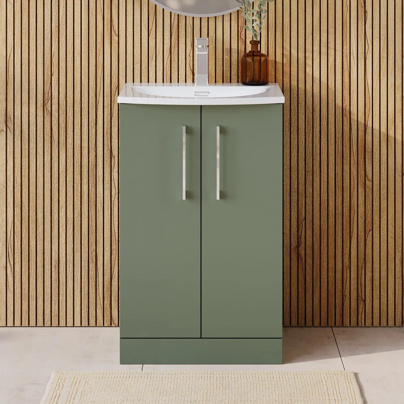 Lana 500mm Floorstanding 2 Door Vanity Unit & Basin - Satin Green