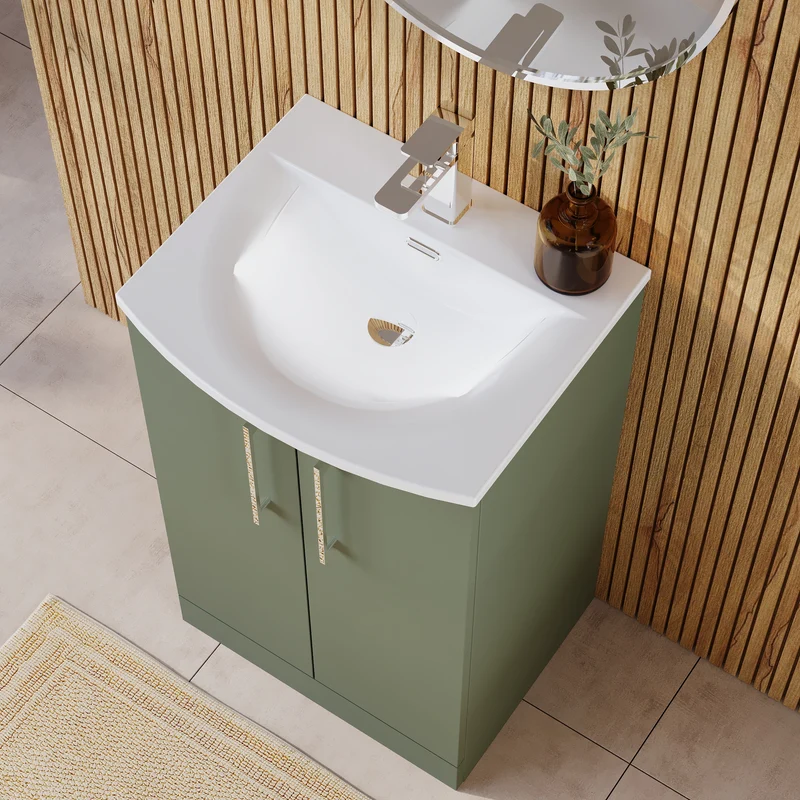 Lana 500mm Floorstanding 2 Door Vanity Unit & Basin - Satin Green