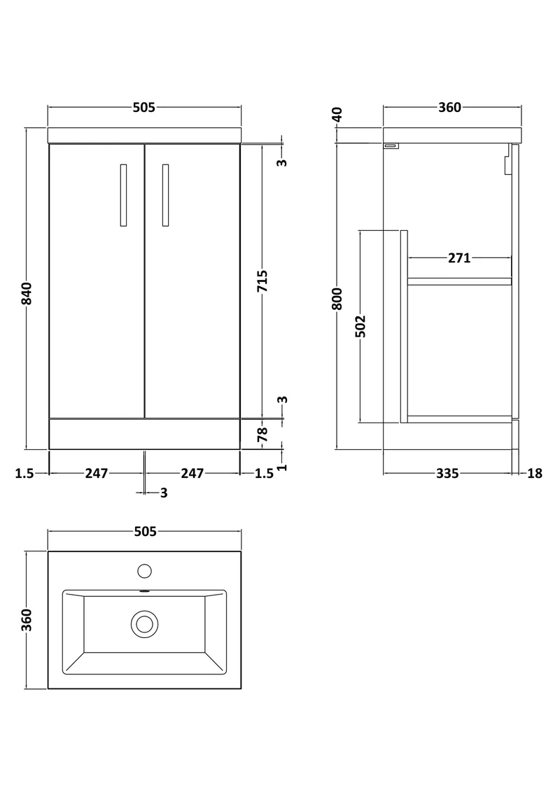 Lana Compact 600mm Floorstanding 2 Door Vanity Unit & Basin - Satin Midnight Blue