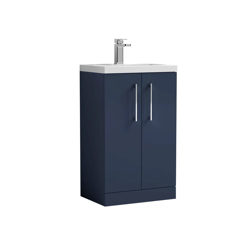Lana Compact 500mm Floorstanding 2 Door Vanity Unit & Basin - Satin Midnight Blue