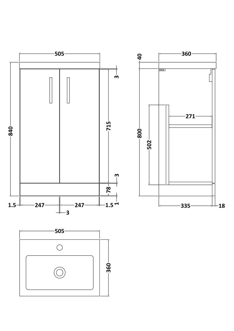 Lana Compact 500mm Floorstanding 2 Door Vanity Unit & Basin - Satin Midnight Blue