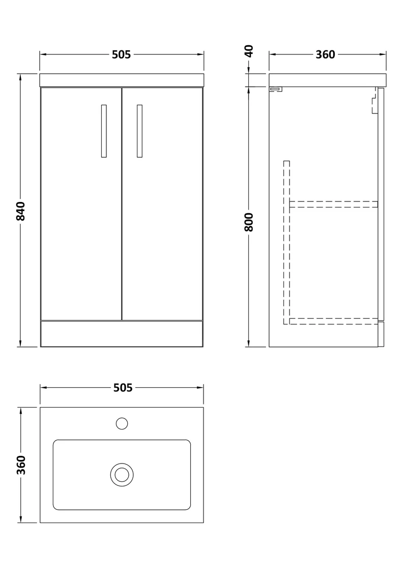 Lana Compact 500mm Floorstanding 2 Door Vanity Unit & Basin - Satin Soft Black