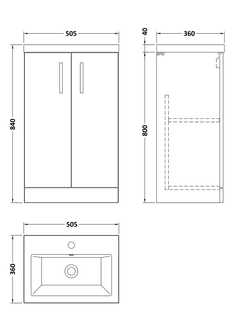 Lana Compact 500mm Floorstanding 2 Door Vanity Unit & Basin - Satin Grey