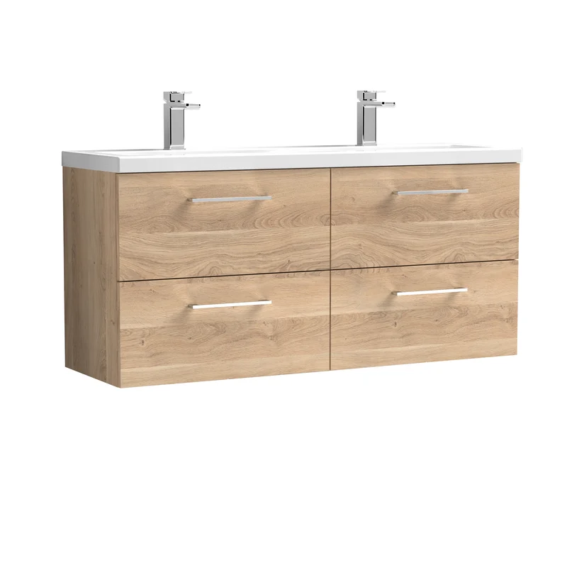 Lana 1200mm Wall Hung 4 Drawer Vanity Unit & Double Basin - Bleached Oak