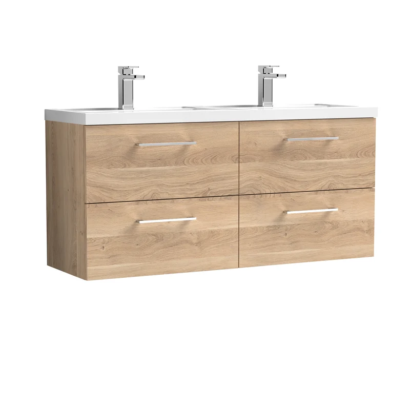Lana 1200mm Wall Hung 4 Drawer Vanity Unit & Double Basin - Bleached Oak