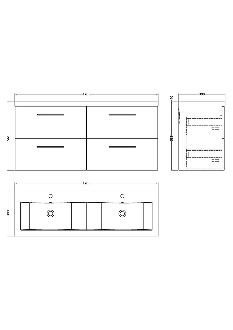 Lana 1200mm Wall Hung 4 Drawer Vanity Unit & Double Basin - Satin Midnight Blue