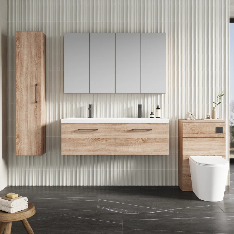 Lana 1200mm Wall Hung 2 Drawer Vanity Unit & Double Basin - Bleached Oak