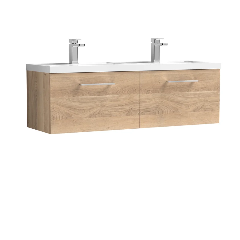 Lana 1200mm Wall Hung 2 Drawer Vanity Unit & Double Basin - Bleached Oak