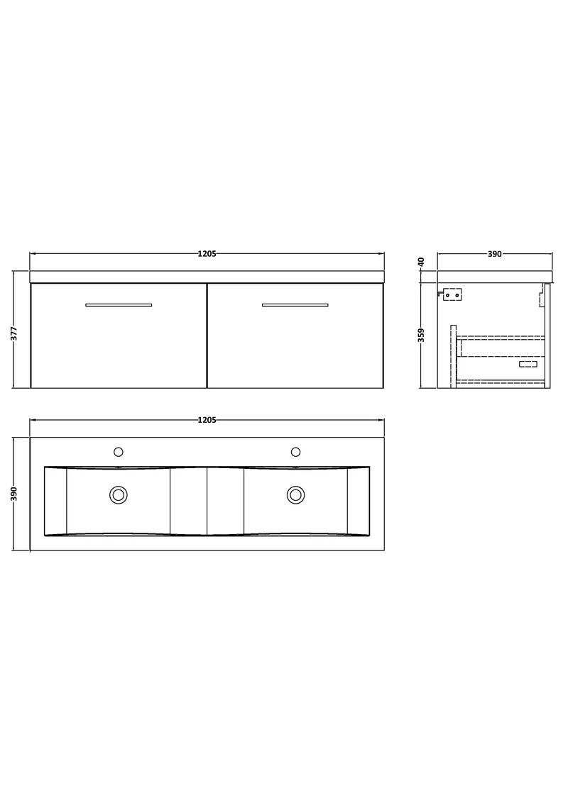 Lana 1200mm Wall Hung 2 Drawer Vanity Unit & Double Basin - Satin Midnight Blue