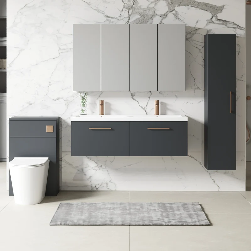 Lana 1200mm Wall Hung 2 Drawer Vanity Unit & Double Basin - Satin Soft Black