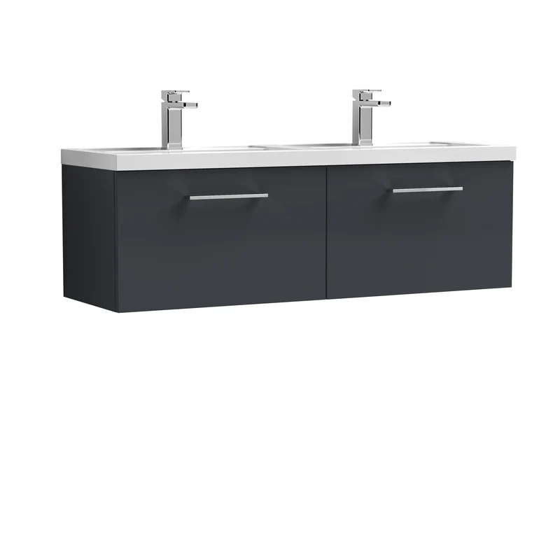 Lana 1200mm Wall Hung 2 Drawer Vanity Unit & Double Basin - Satin Soft Black