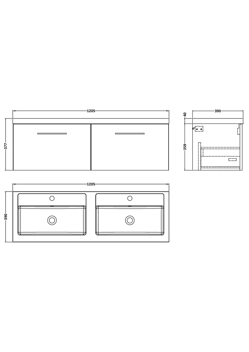 Lana Wall Hung 2 Drawer Vanity Unit & Double Basin Bathroom Furniture Collection