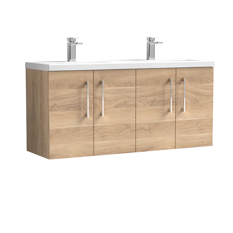 Lana 1200mm Wall Hung 4 Door Vanity Unit & Double Basin - Bleached Oak