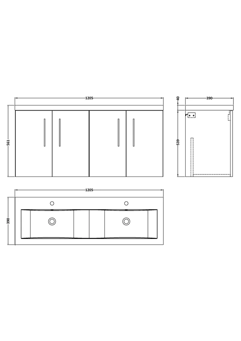Lana 1200mm Wall Hung 4 Door Vanity Unit & Double Basin - Bleached Oak