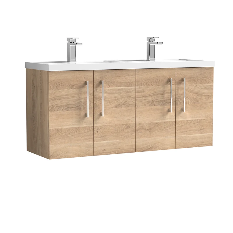 Lana 1200mm Wall Hung 4 Door Vanity Unit & Double Basin - Bleached Oak