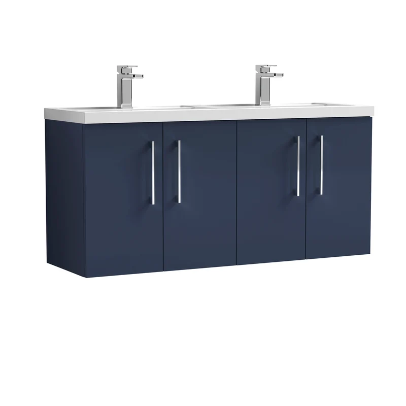 Lana 1200mm Wall Hung 4 Door Vanity Unit & Double Basin - Satin Midnight Blue