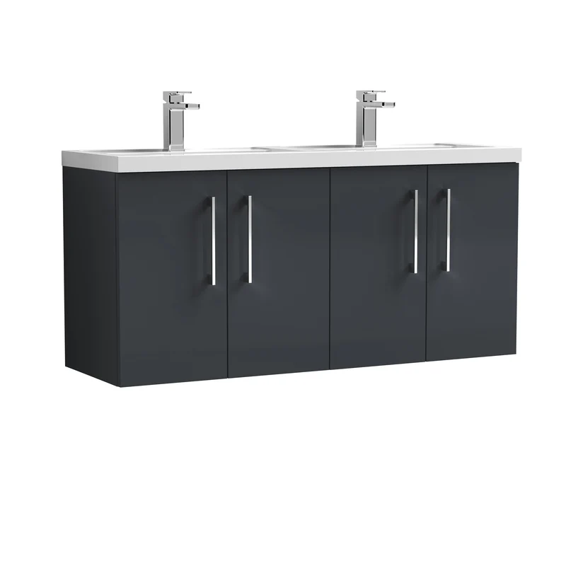 Lana 1200mm Wall Hung 4 Door Vanity Unit & Double Basin - Satin Soft Black