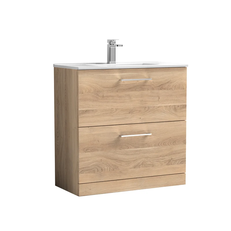 Lana 800mm Floor Standing 2 Drawer Vanity Unit & Basin - Bleached Oak