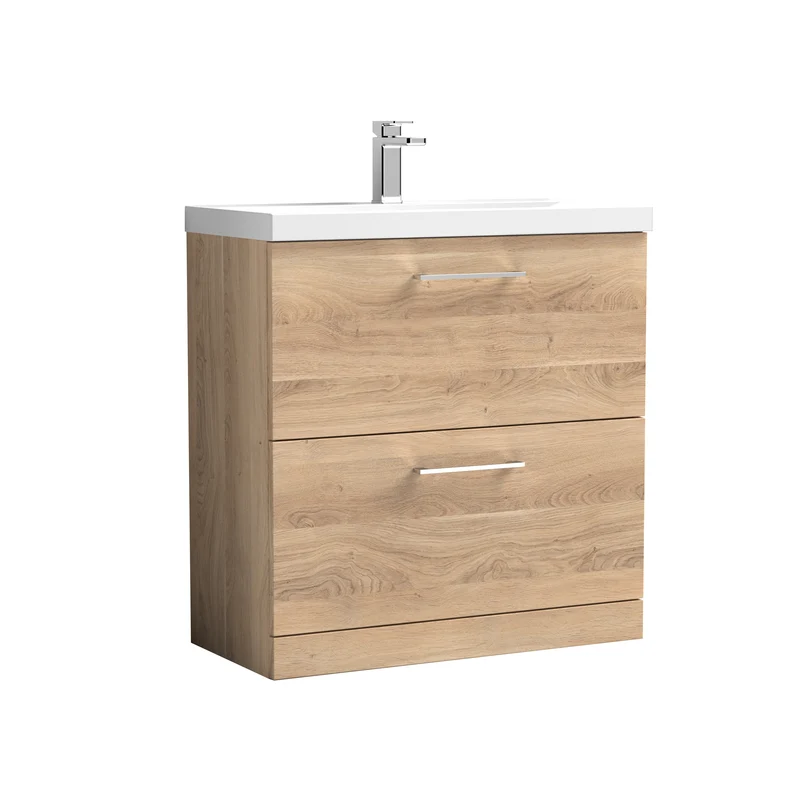 Lana 800mm Floor Standing 2 Drawer Vanity Unit & Basin - Bleached Oak