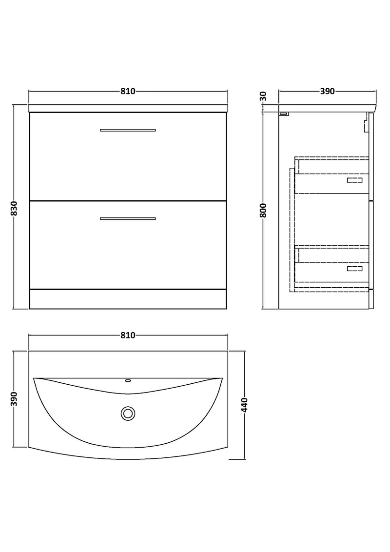 Lana 800mm Floor Standing 2 Drawer Vanity Unit & Basin Complete for Bathroom