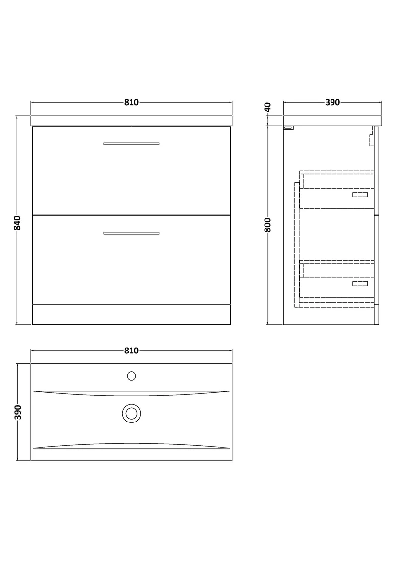Lana 800mm Floor Standing 2 Drawer Vanity Unit & Basin Complete for Bathroom