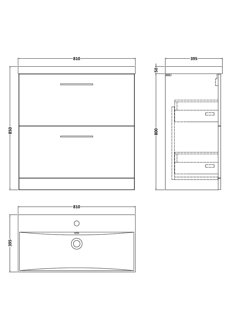 Lana 800mm Floor Standing 2 Drawer Vanity Unit & Basin - Satin Soft Black