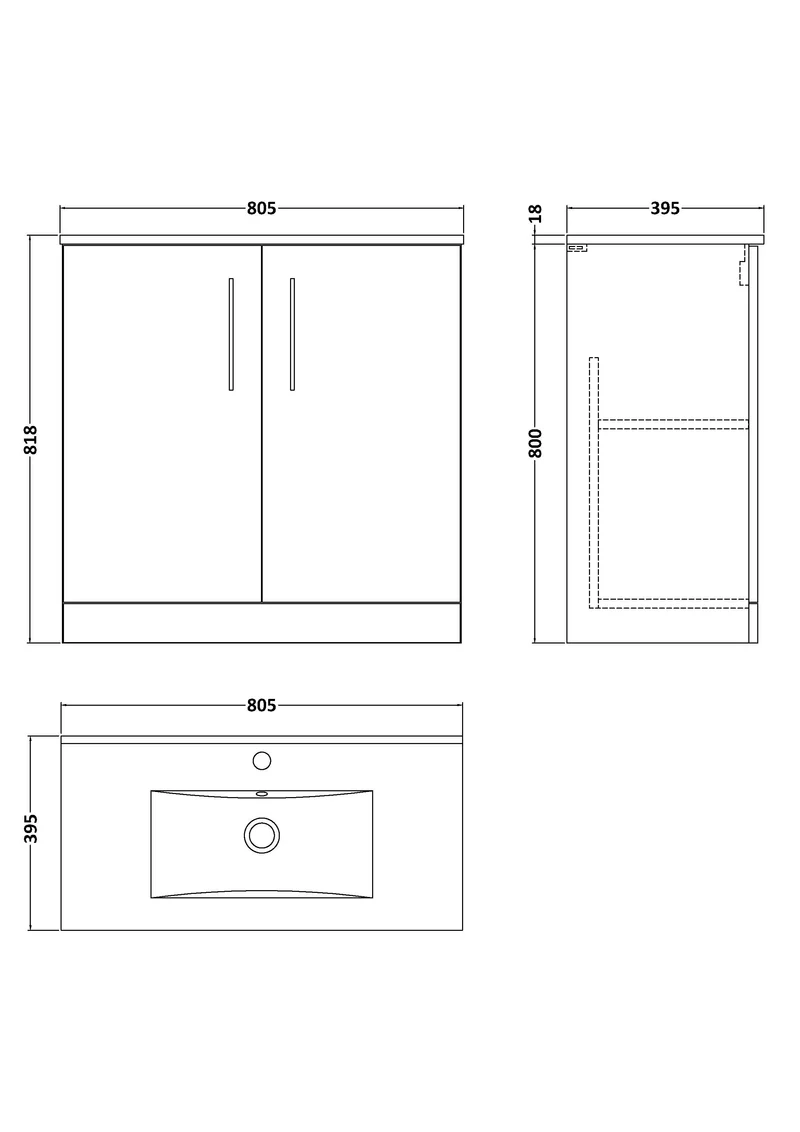 Lana 800mm Floor Standing 2 Door Vanity Unit & Basin - Satin Midnight Blue