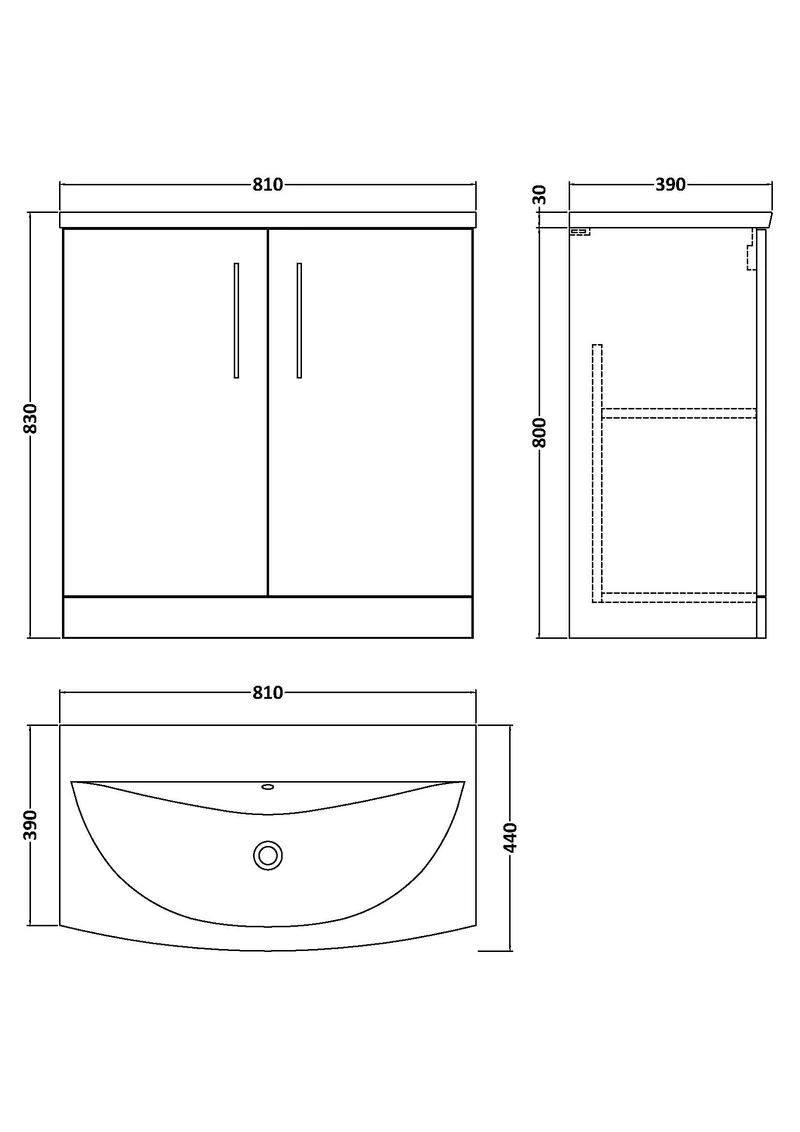 Lana 800mm Floor Standing 2 Door Vanity Unit & Basin - Satin Grey