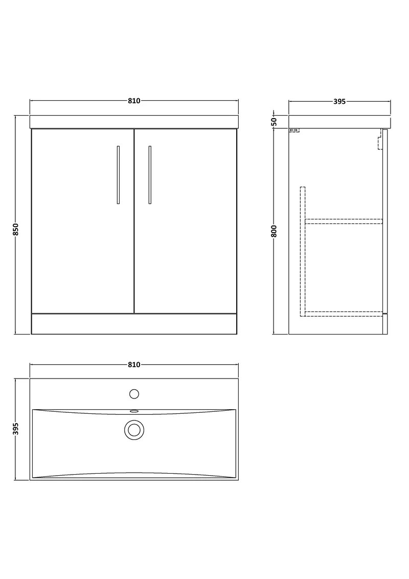 Lana 800mm Floor Standing 2 Door Vanity Unit & Basin - Satin Grey