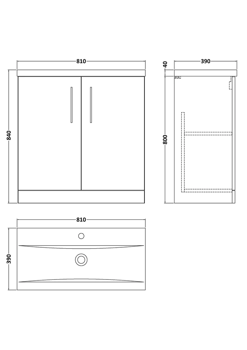 Lana 800mm Floor Standing 2 Door Vanity Unit & Basin - Satin Grey