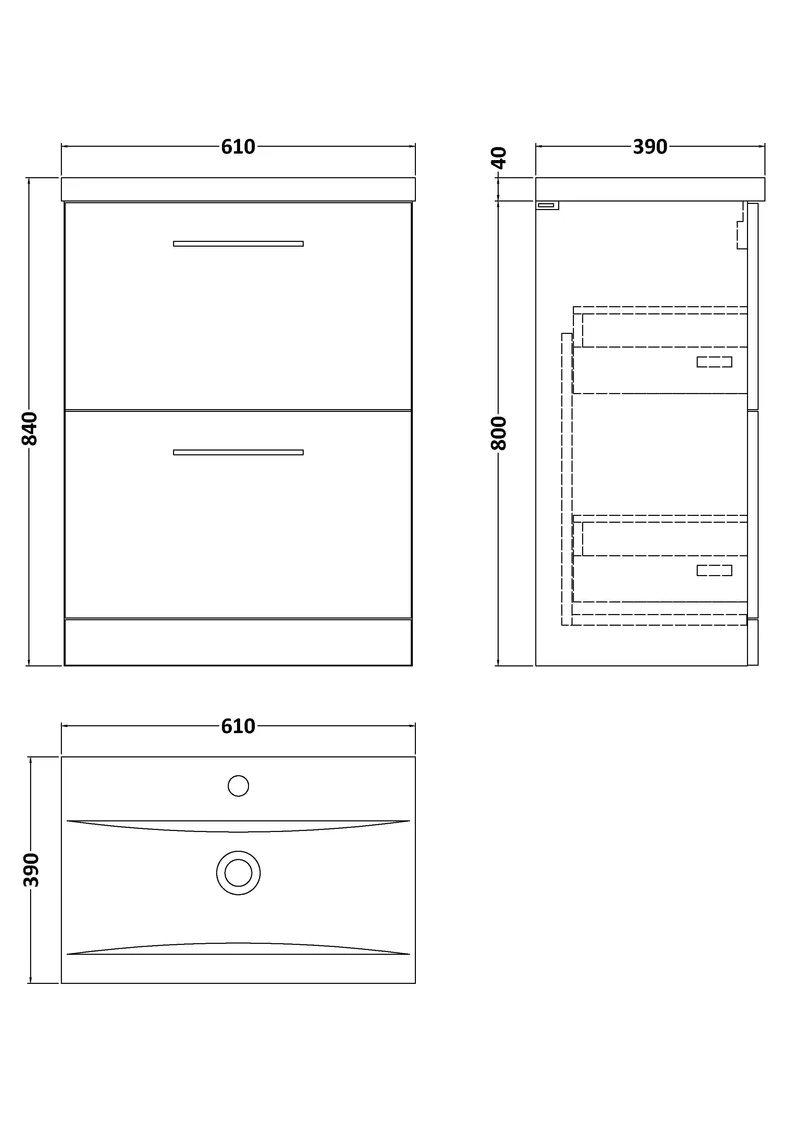 Lana 800mm Floor Standing 2 Drawer Vanity Unit & Basin - Bathroom Furniture Range