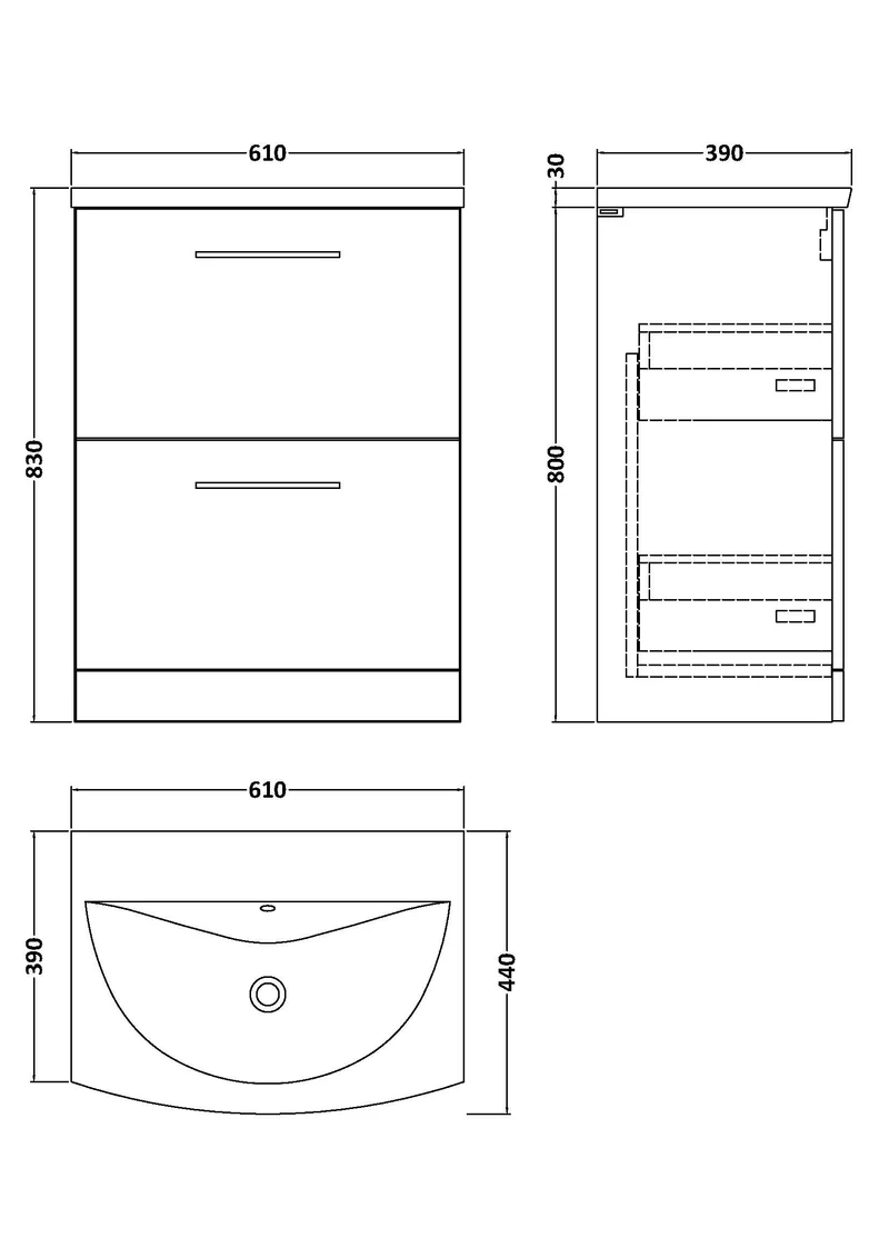 Lana 800mm Floor Standing 2 Drawer Vanity Unit & Basin Bathroom Furniture