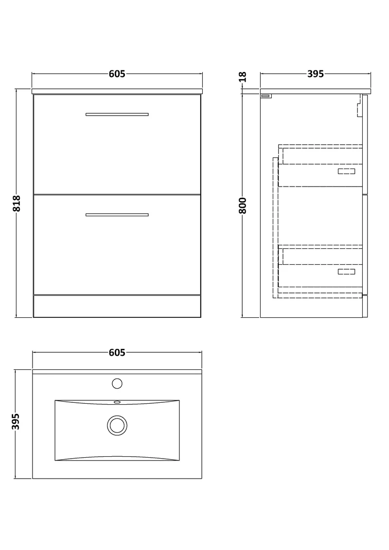 Lana 800mm Floor Standing 2 Drawer Vanity Unit & Basin Bathroom Furniture