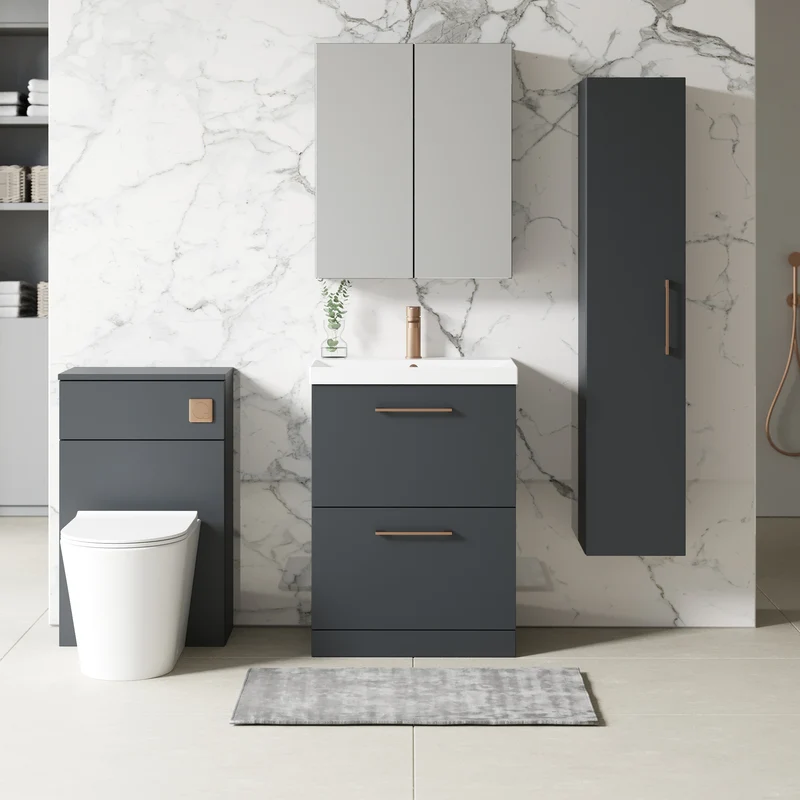 Lana 800mm Floor Standing 2 Drawer Vanity Unit & Basin - Satin Soft Black