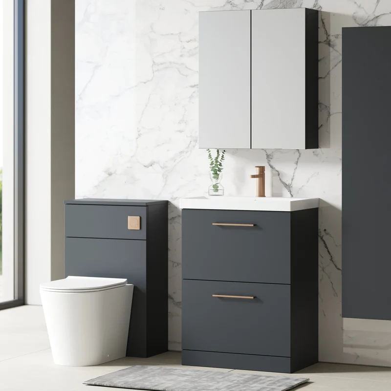 Lana 800mm Floor Standing 2 Drawer Vanity Unit & Basin - Satin Soft Black