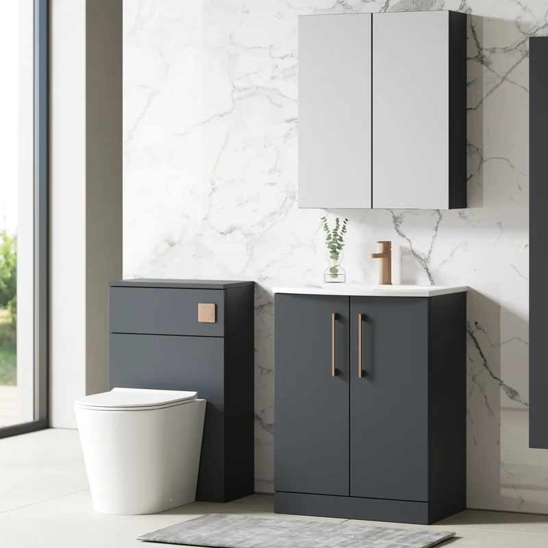 Lana 600mm Floorstanding 2 Door Vanity Unit & Basin - Satin Soft Black
