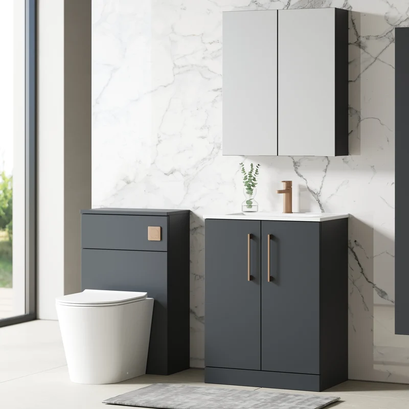 Lana 600mm Floorstanding 2 Door Vanity Unit & Basin - Satin Soft Black