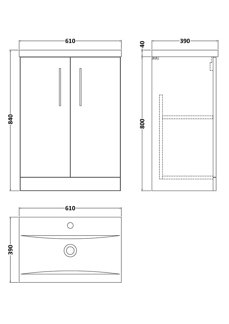 Lana 600mm Floorstanding 2 Door Vanity Unit & Basin - Satin Grey